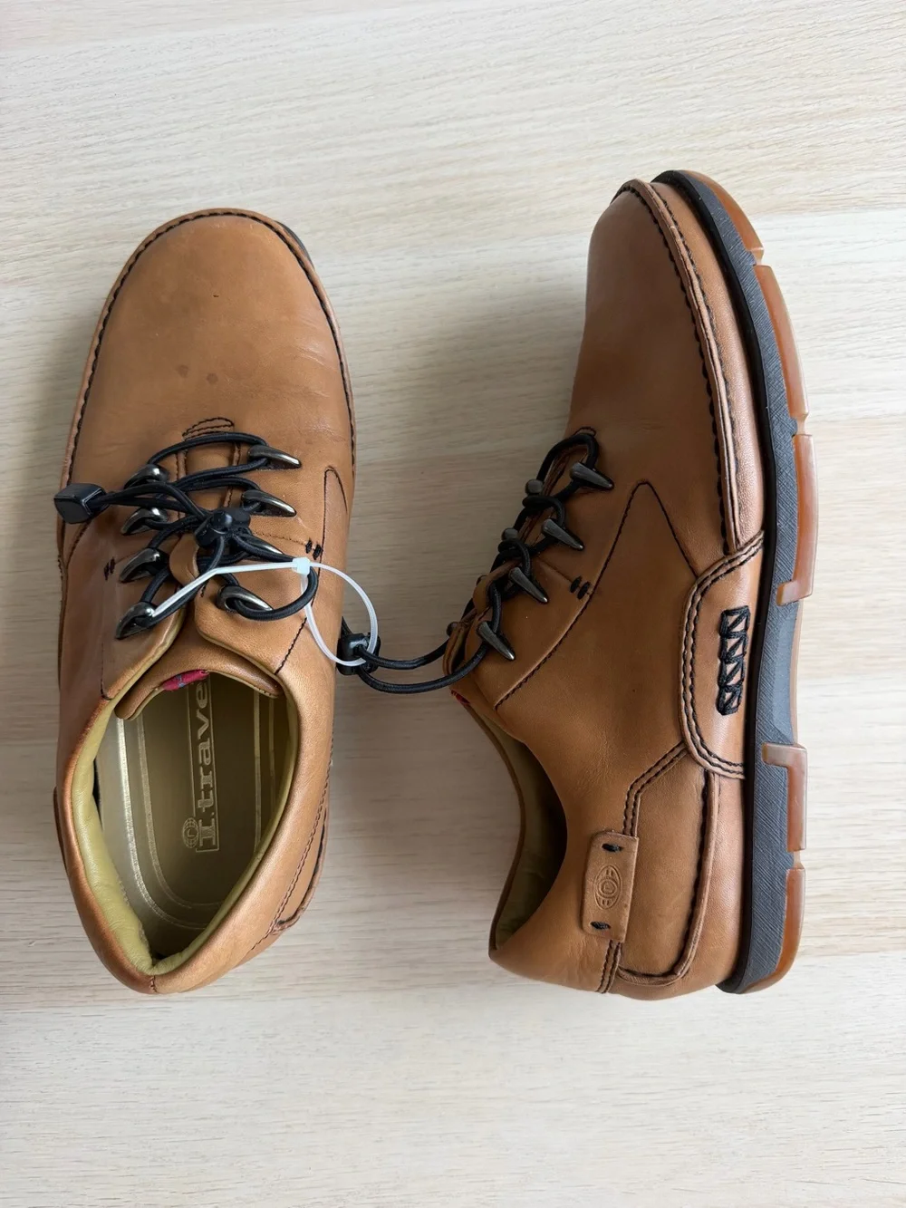 I.Travel Men's Leather Moc Toe Casual Shoes Size 9 (42 EUR) Tan Bungee Lace